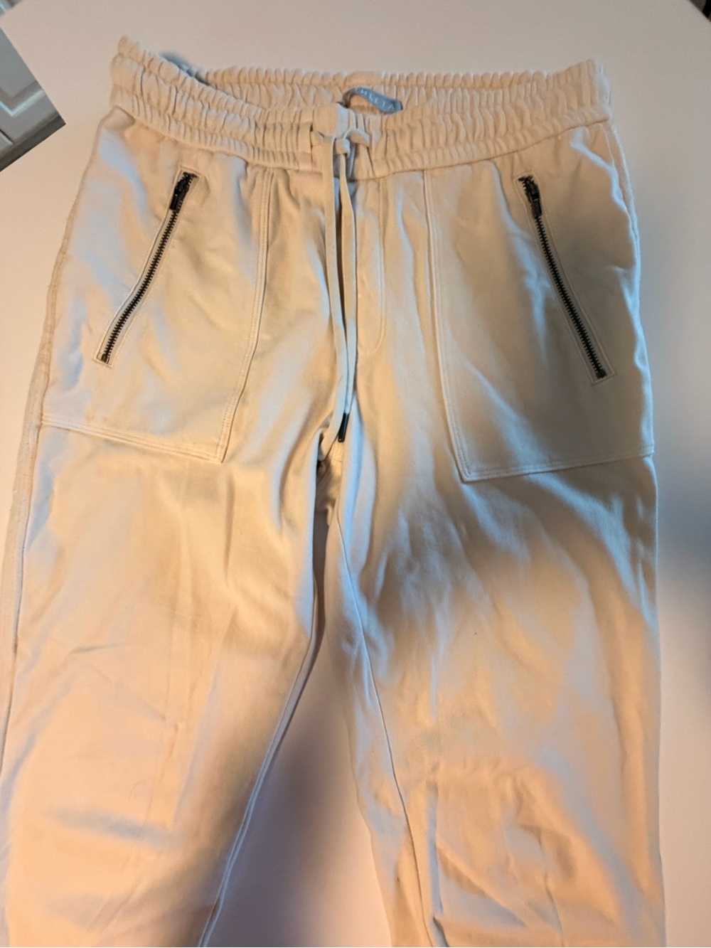 Athleta Joggers Lounge, Ivory Color, Elastic and Zip Waist and Cuffs, Sz 0 - Picture 2 of 8